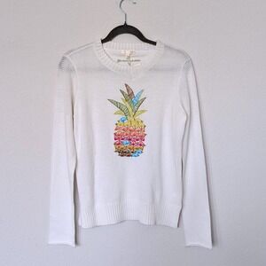 NWT Lisa Todd Embroidered Pineapple Sweater Women's Pullover Cotton Tropical Sm